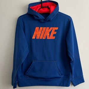 Nike Royal Blue Hoodie with Bright Orange Logo